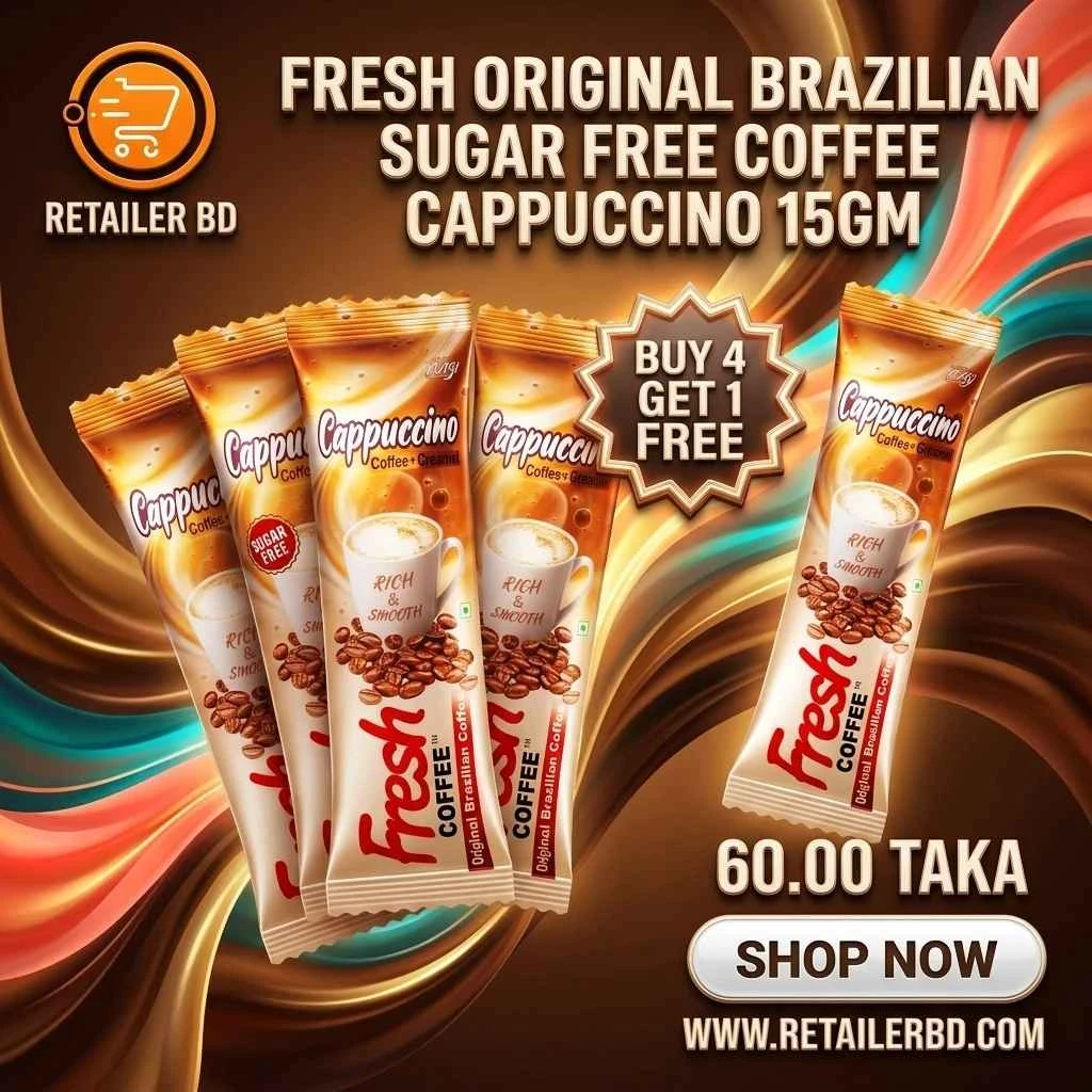Fresh Original Brazilian Sugar Free Coffee Cappuccino 15gm (Buy 4 Get 1 Free)