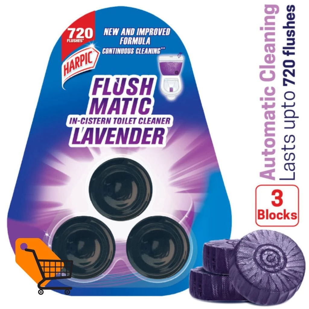 Harpic Flush Matic Lavender In Cistern Toilet Cleaner Blocks (50g X 3pcs) Automatic Cleaning with Every Flush