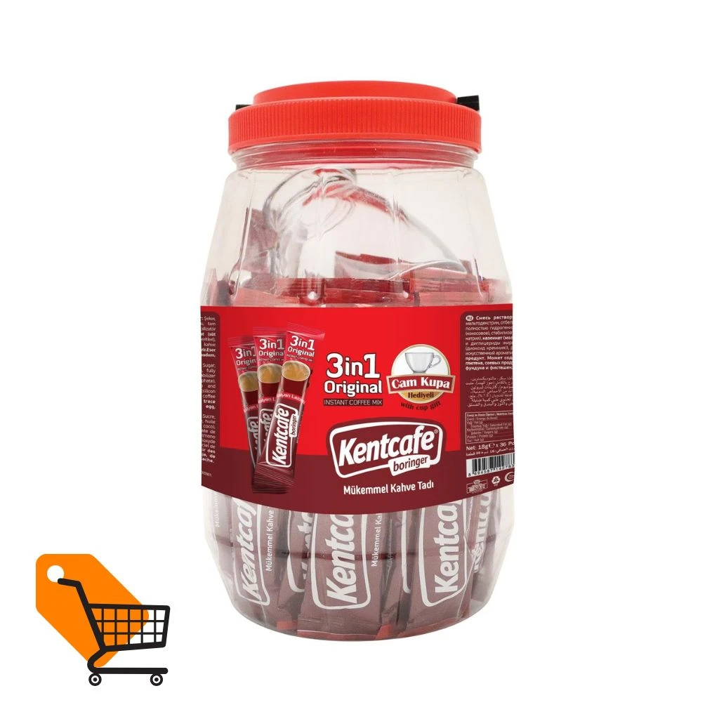 Kent Boringer Kentcafe 3 in 1 Instant Coffee Mix 18g (36 Pcs) Pet Packaging With Cup Gift