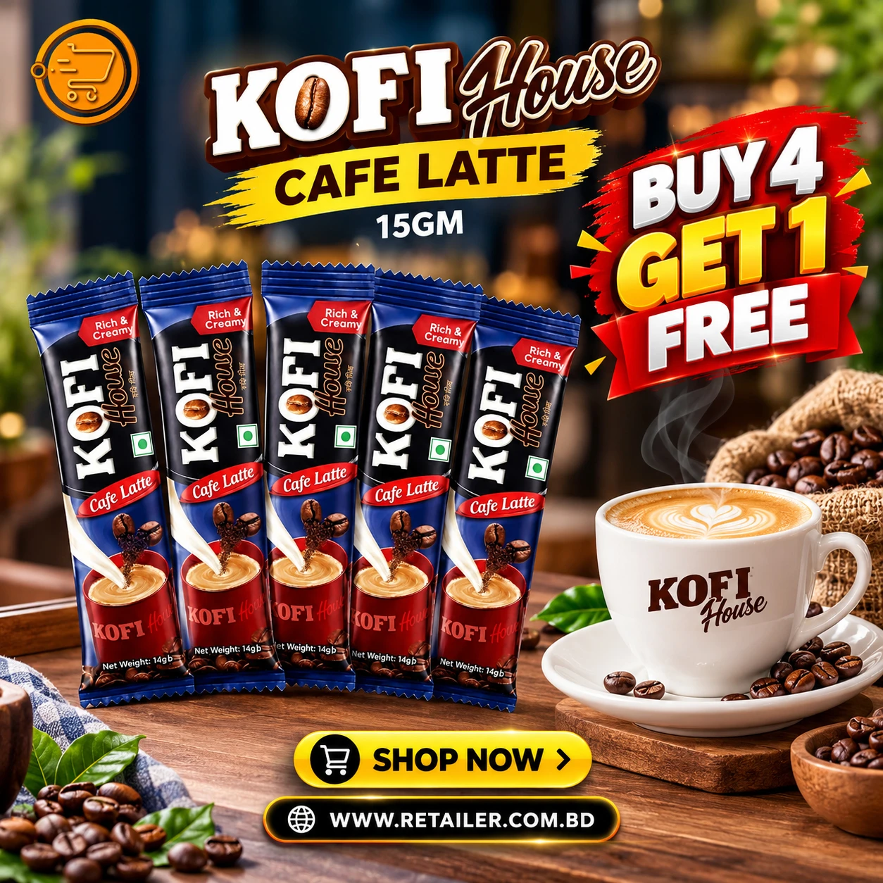 Kofi House Cafe Latte 15gm (Buy 4 Get 1 Free)