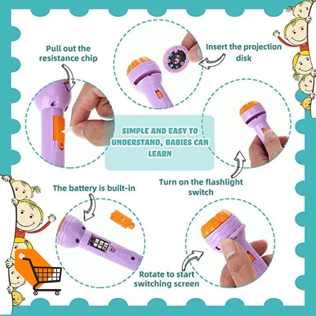 Mini Projector Kids Projection Flashlight Torch Toy with 24 Picture Slides (3 Discs) - Photo 3