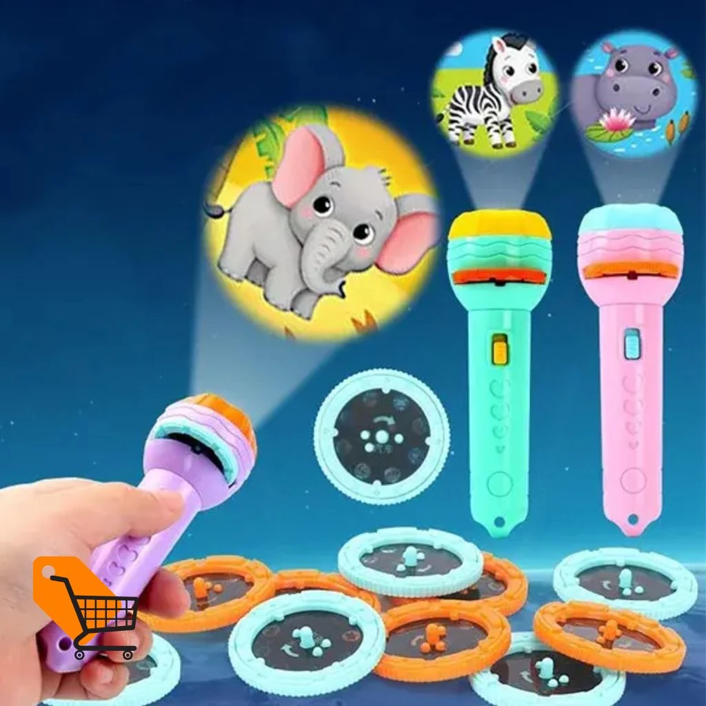 Mini Projector Kids Projection Flashlight Torch Toy with 24 Picture Slides (3 Discs)