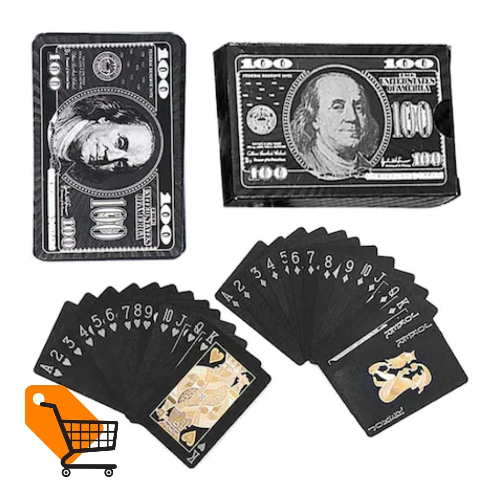 Plastic Waterproof 100 Dollar Playing Card Set - Black