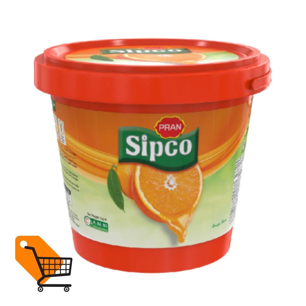PRAN Sipco Orange Flavored Soft Drink Powder 1kg (Bucket)
