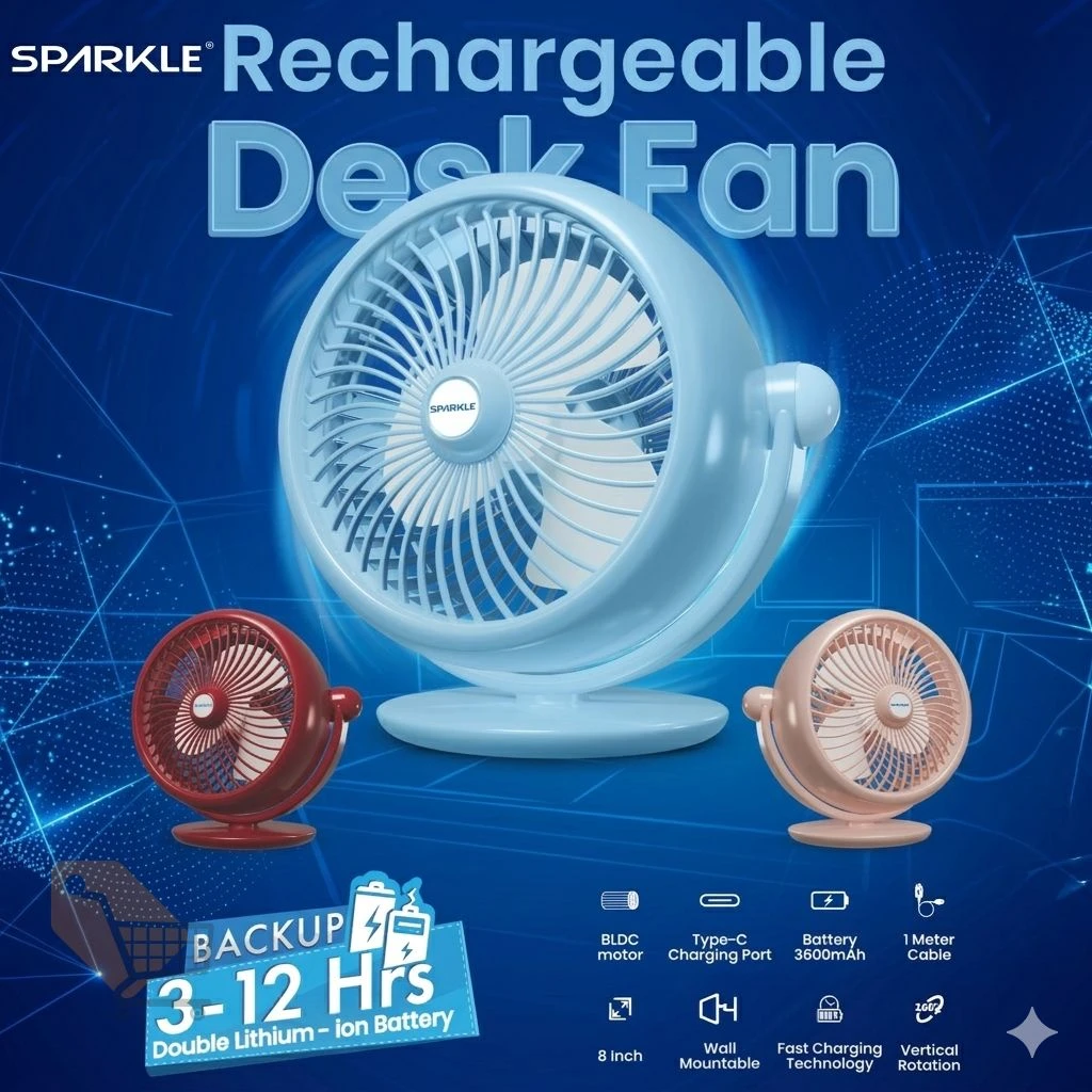 Sparkle Rechargeable Desk Fan 8 Inches - Photo 2