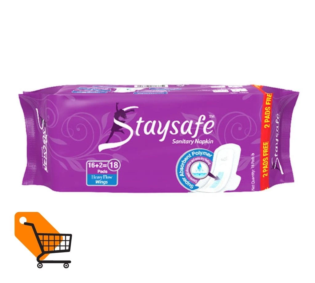 Staysafe Sanitary Napkin 16+2=18 Pads (Heavy Flow Wings)