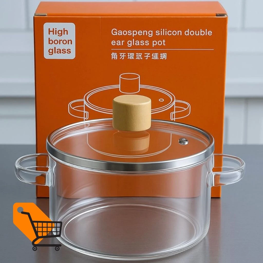 Transparent High Borosilicate Double Ear Cooking Glass Pot 3.5L